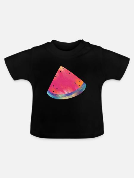 Bunte Wassermelone Sommer Lebensmittel - Baby Bio-T-Shirt mit Rundhals - Schwarz