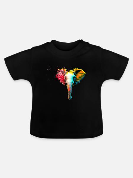 Elefantenkopf mit Farbexplosion - Baby Bio-T-Shirt mit Rundhals - Schwarz