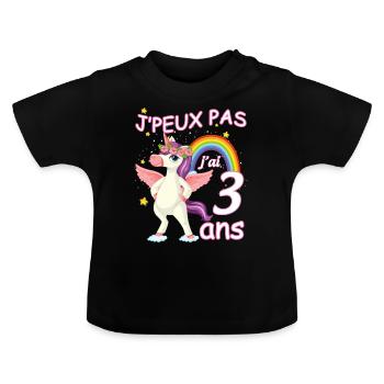 Anniversaire Fille 3 Ans Licorne Magique Ailés - T-shirt bio col rond Bébé - noir - Devant