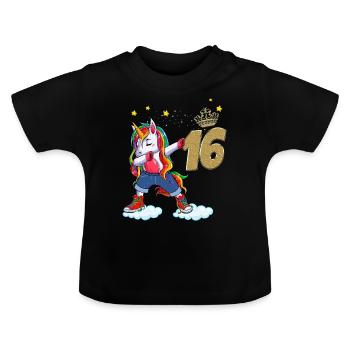 Licorne Anniversaire Fille Ado 16 Ans dab - T-shirt bio col rond Bébé - noir - Devant