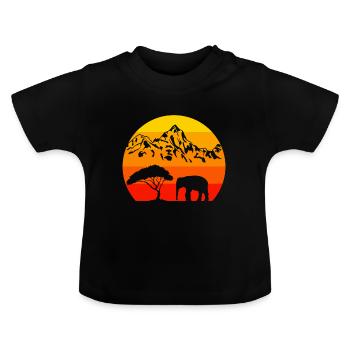 Afrique Safari Animal Amoureux des animaux Rétro Éléphant - T-shirt bio col rond Bébé - noir - Devant