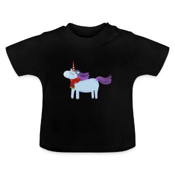 Weihnachtseinhorn mit Schal - Baby Bio-T-Shirt mit Rundhals - Schwarz - Vorne