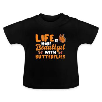 Monarque papillon - T-shirt bio col rond Bébé - noir - Devant
