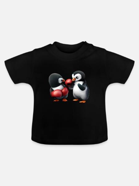 Pinguin Boxkampf - Baby Bio-T-Shirt mit Rundhals - Schwarz