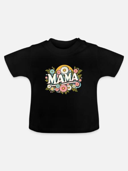 Floral Mama - Baby Bio-T-Shirt mit Rundhals - Schwarz