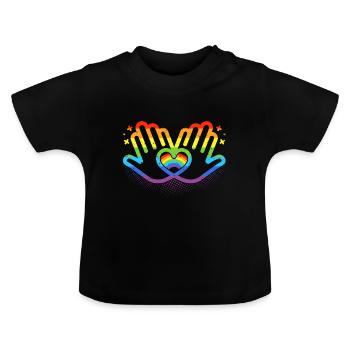 CSD LGBT Hände formen Regenbogen Herz Pride - Baby Bio-T-Shirt mit Rundhals - Schwarz - Vorne