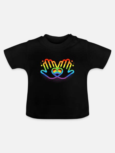 CSD LGBT Hände formen Regenbogen Herz Pride - Baby Bio-T-Shirt mit Rundhals - Schwarz