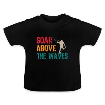 Kiteboarders soar over waves Kitesurfing Surfers - Baby Organic T-Shirt with Round Neck - black - Front
