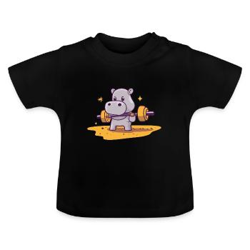 Hippo Fitness Nilpferd Lustiges Gym Geschenk - Baby Bio-T-Shirt mit Rundhals - Schwarz - Vorne