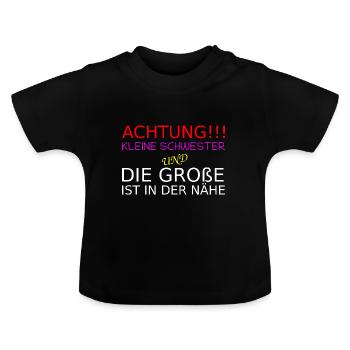Kleine Schwester - Baby Bio-T-Shirt mit Rundhals - Schwarz - Vorne