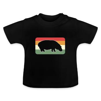 Hippo Retro Animal Keeper Gift - Baby Organic T-Shirt with Round Neck - black - Front