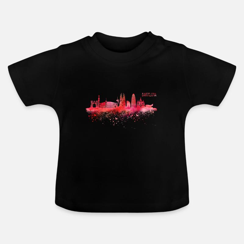 Skyline Barcelona Espagne - T-shirt bio col rond Bébé - noir