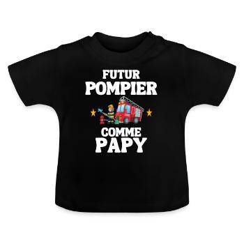 Cadeau Bebe Pompier Papy et petit fils - T-shirt bio col rond Bébé - noir - Devant