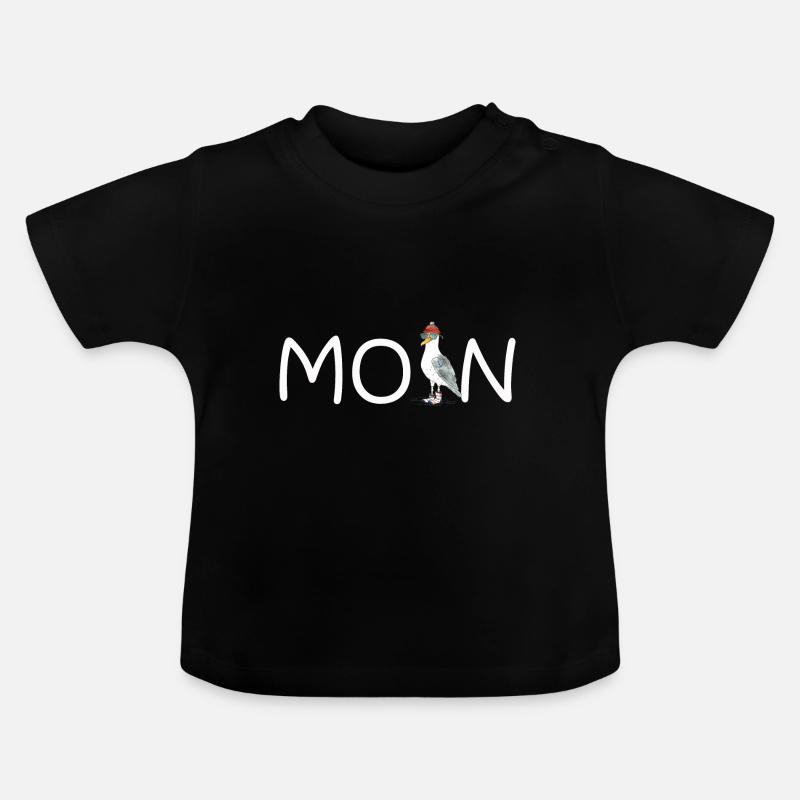 PLATTDEUTSCHER SPRUCH MIT MÖWE - Baby Bio-T-Shirt mit Rundhals - Schwarz