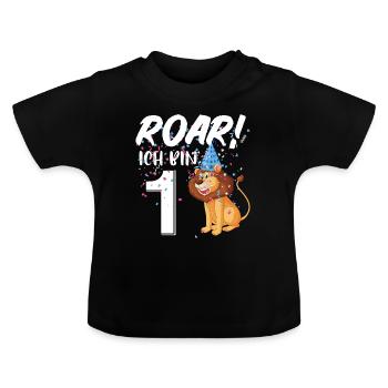 ROAR ICH BIN 1 - Baby Bio-T-Shirt mit Rundhals - Schwarz - Vorne