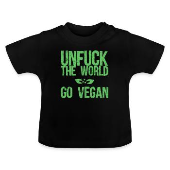 Vegan vegan vegan - Baby Organic T-Shirt with Round Neck - black - Front