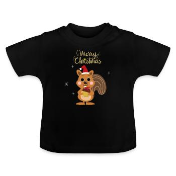 Squirrel Christmas Squirrel - Baby Organic T-Shirt with Round Neck - black - Front