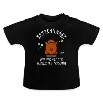 Katzenhaare Glitter gluecklich Mensch Leute Katze - Baby Bio-T-Shirt mit Rundhals - Schwarz - Vorne
