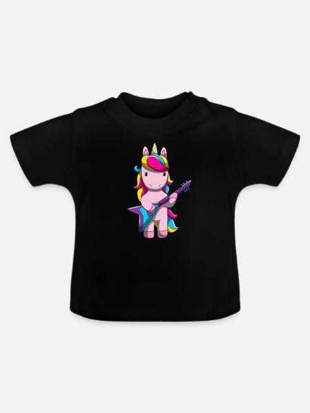 Unicorn Electric Guitar Girl Band Rock Horse Singer - Baby Organic T-Shirt with Round Neck - black