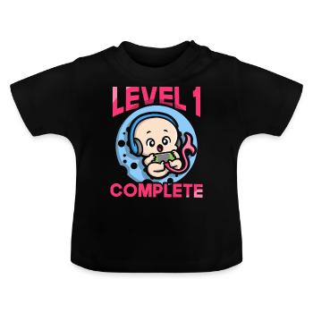 Level 1 complete 1. Geburtstag 1 Jahr - Baby Bio-T-Shirt mit Rundhals - Schwarz - Vorne