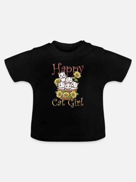Happy Cat Mädchen Kätzchen - Baby Bio-T-Shirt mit Rundhals - Schwarz