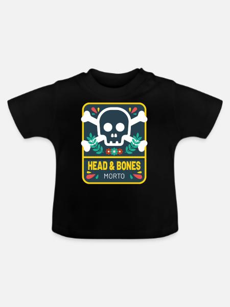 Head and bones flowers - Baby Bio-T-Shirt mit Rundhals - Schwarz