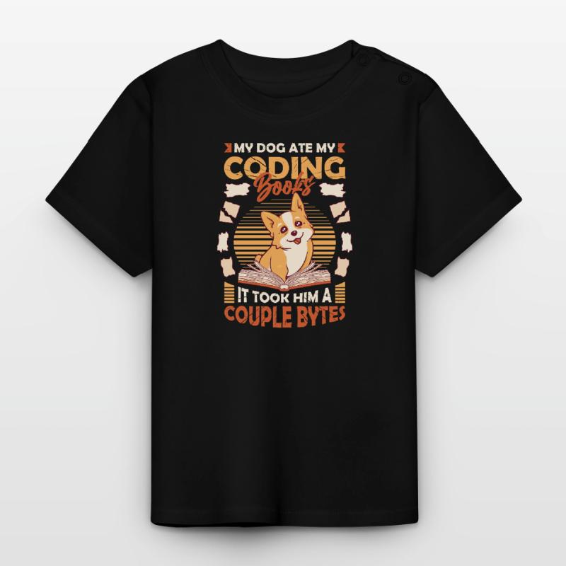 Dog Bytes Code Computer Joke Programming Baby Organic T-Shirt with Round Neck