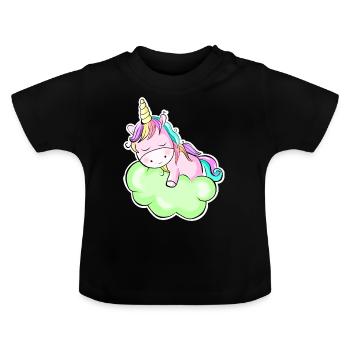 Autocollant de licorne mignon - T-shirt bio col rond Bébé - noir - Devant