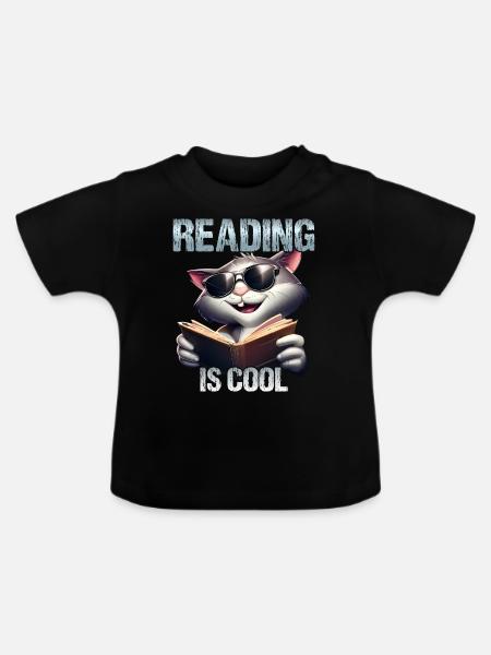 Reading is cool Katze - Baby Bio-T-Shirt mit Rundhals - Schwarz