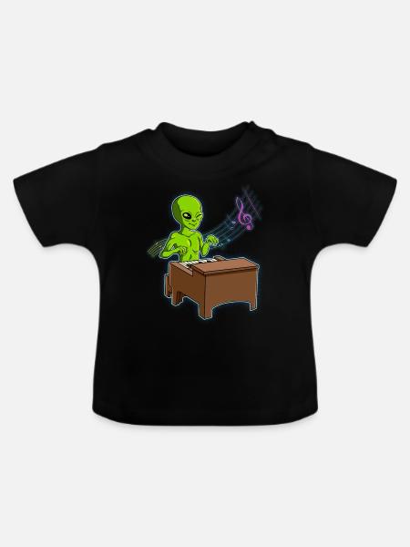 Alien Klavierspieler - Baby Bio-T-Shirt mit Rundhals - Schwarz