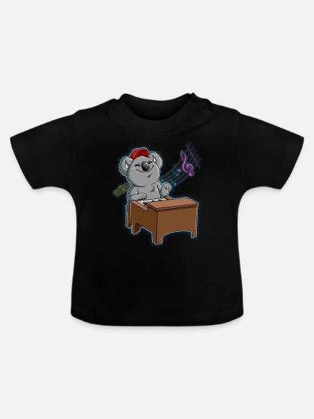 Koala Klavierspieler - Baby Bio-T-Shirt mit Rundhals - Schwarz