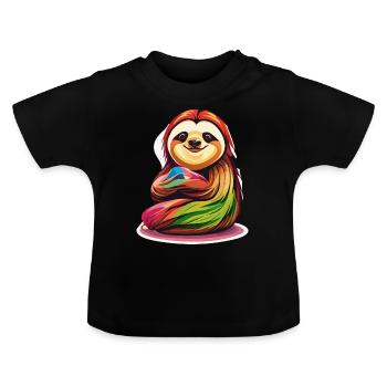 Cuddly Sloth - Baby Organic T-Shirt with Round Neck - black - Front