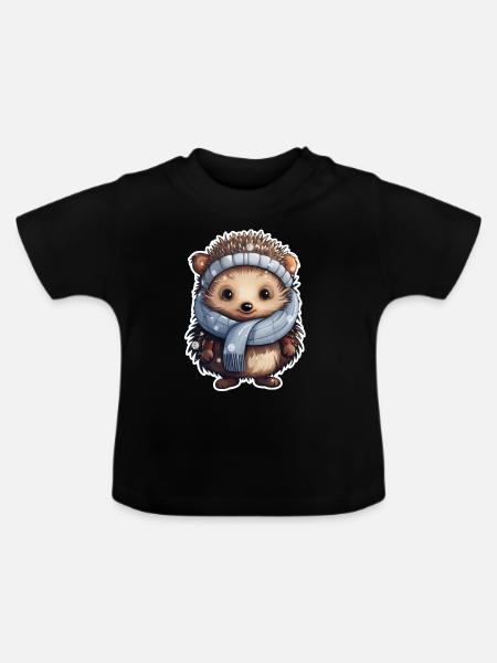 Winterlicher Igel - Baby Bio-T-Shirt mit Rundhals - Schwarz