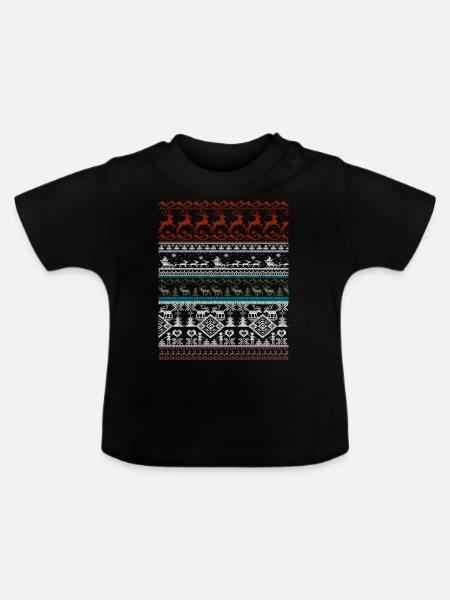 Gestricktes Weihnachtsmuster - Baby Bio-T-Shirt mit Rundhals - Schwarz