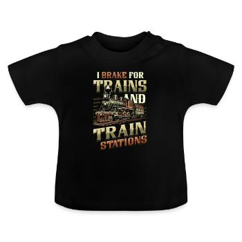Trainspotting Train Lovers Trains - Baby Organic T-Shirt with Round Neck - black - Front