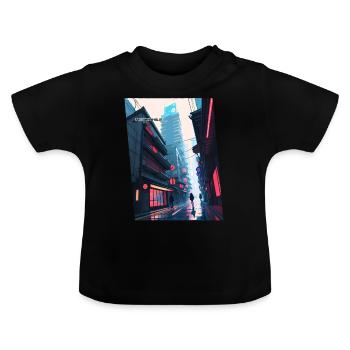 Manga-Stadt - Baby Bio-T-Shirt mit Rundhals - Schwarz - Vorne