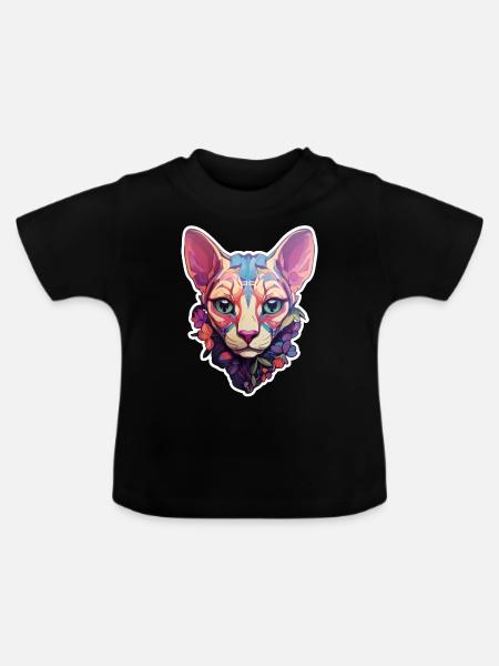 Sphynx-Katzenkopf - Baby Bio-T-Shirt mit Rundhals - Schwarz