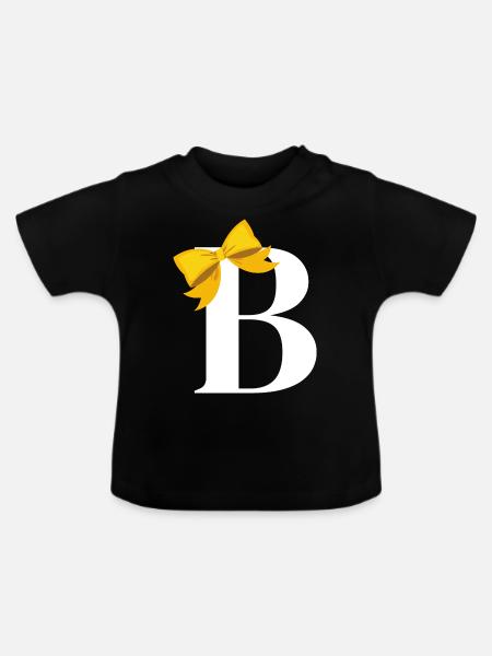 Buchstabe b gelbe Schleife - Baby Bio-T-Shirt mit Rundhals - Schwarz