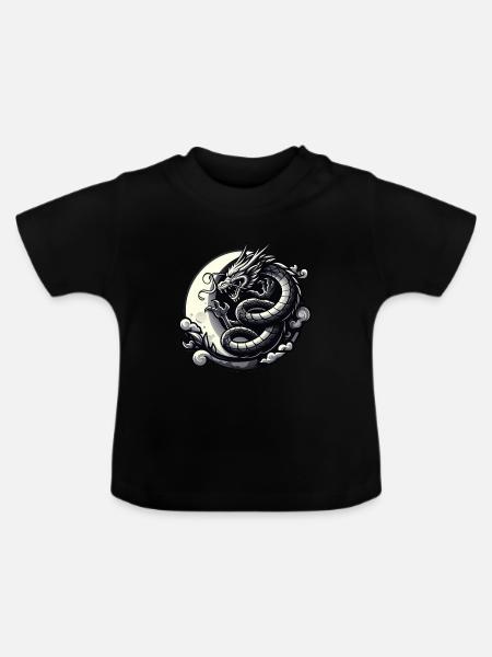 Mystische Drachen-Silhouette - Baby Bio-T-Shirt mit Rundhals - Schwarz