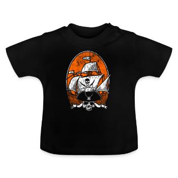 Ship pirate ship boat pirate piracy - Baby Organic T-Shirt with Round Neck - black - Front