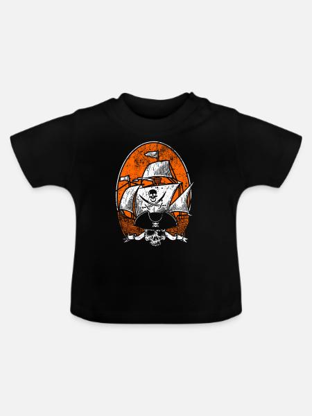 Ship pirate ship boat pirate piracy - Baby Organic T-Shirt with Round Neck - black