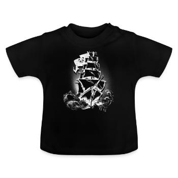 Piratenschiff Seeräuber Panda Pandabär Augenklappe - Baby Bio-T-Shirt mit Rundhals - Schwarz - Vorne