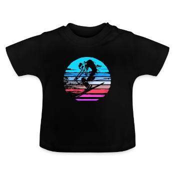 Ski Skiing Skier Sport Winter Gift Lift - Baby Organic T-Shirt with Round Neck - black - Front