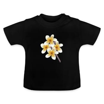 White yellow flowers on a stalk Plumeria temple tree - Baby Organic T-Shirt with Round Neck - black - Front
