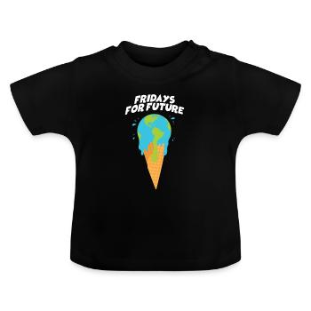 Fridays For Future - Welt als Eiskugel schmilzt - Baby Bio-T-Shirt mit Rundhals - Schwarz - Vorne