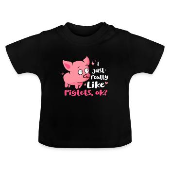 Schwein Sau Schweinchen Minischwein Ferkel Eber - Baby Bio-T-Shirt mit Rundhals - Schwarz - Vorne