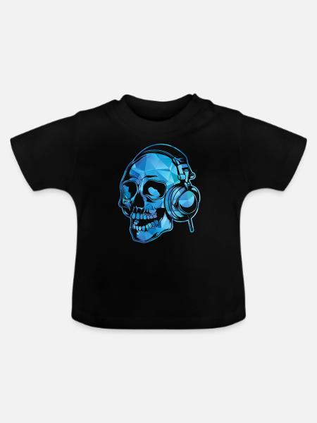 Colorful Skull DJ Headphones Music Rave Gift - Baby Organic T-Shirt with Round Neck - black