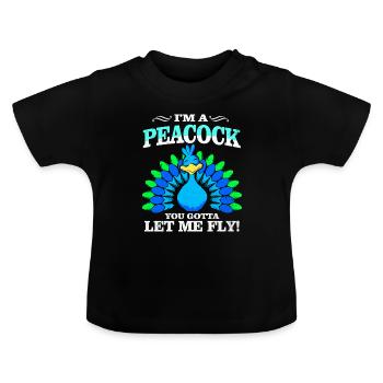 Peacock - Baby Organic T-Shirt with Round Neck - black - Front