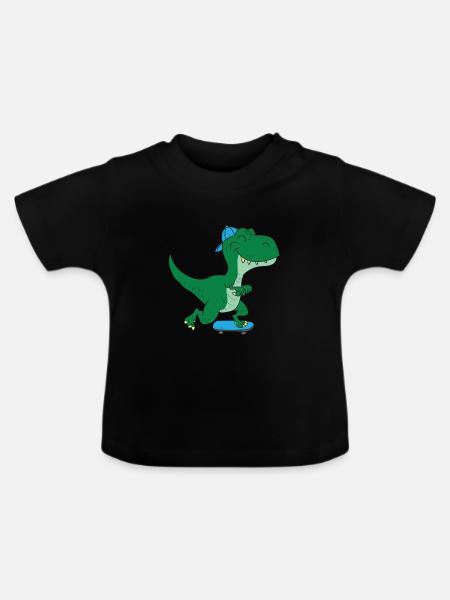 Skateboarding Dinosaurier T-Rex - Baby Bio-T-Shirt mit Rundhals - Schwarz