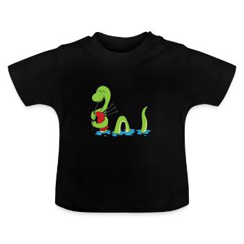 Scotland monster Loch Ness Nessie bagpipe - Baby Organic T-Shirt with Round Neck - black - Front